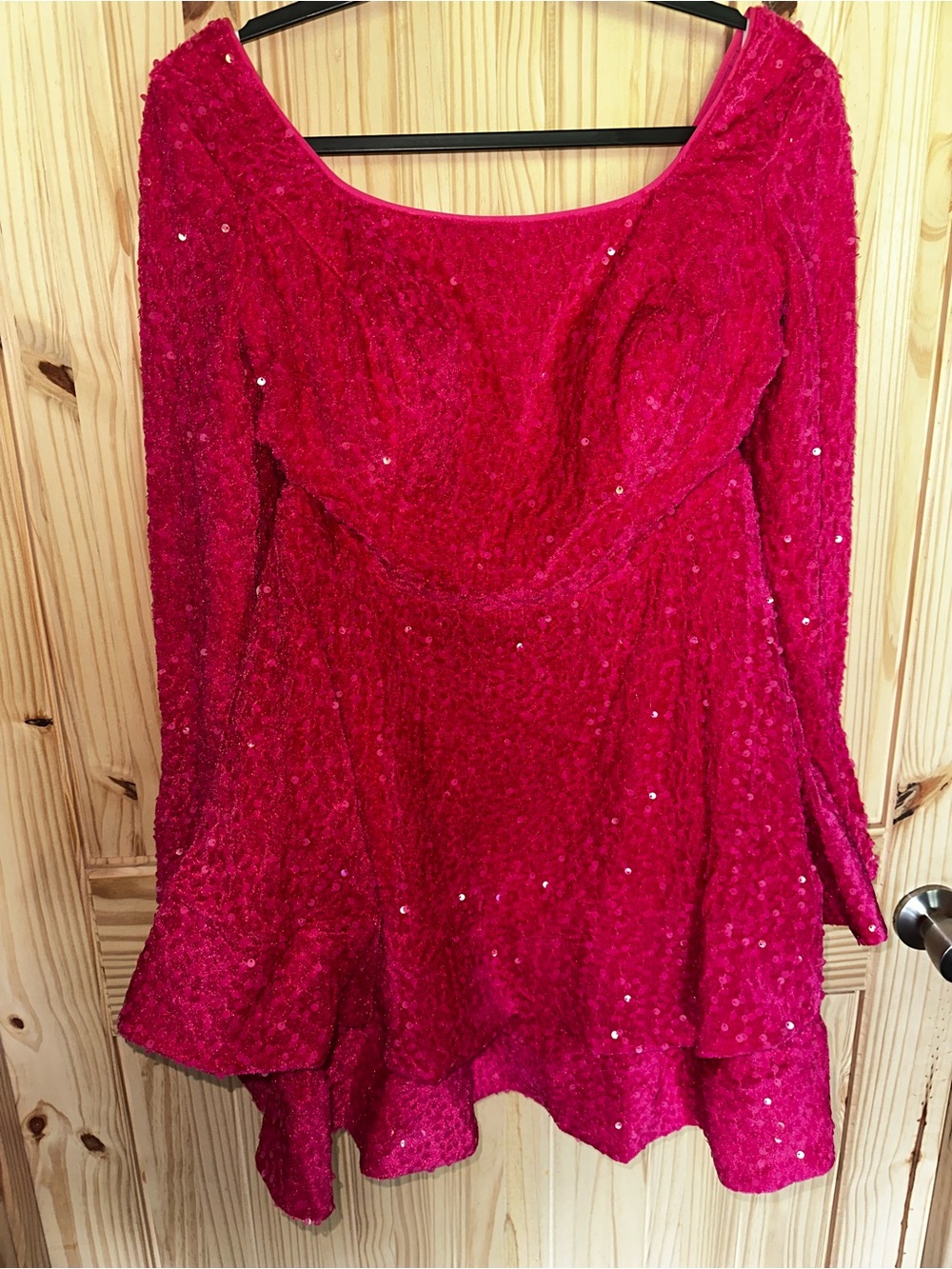 Women's Hot Pink Sequin Long-Sleeve Dress